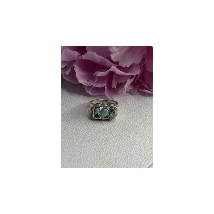 925 Sterling Silver Turquoise & Sodalite Ring Size 7.5