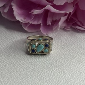 925 Sterling Silver Turquoise & Sodalite Ring Size 7.5
