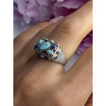 925 Sterling Silver Turquoise & Sodalite Ring Size 7.5
