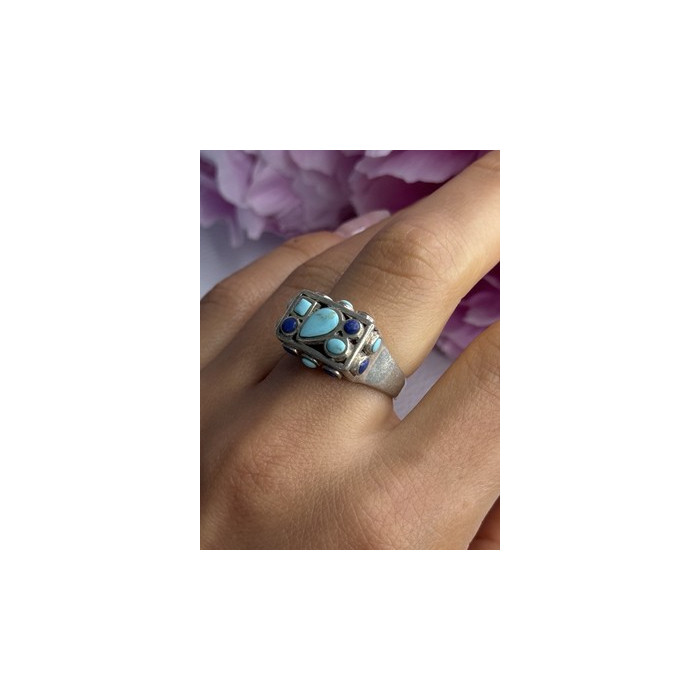 925 Sterling Silver Turquoise & Sodalite Ring Size 7.5