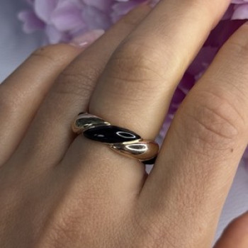 925 Sterling Silver Gold Plated Onyx Ring Size 8