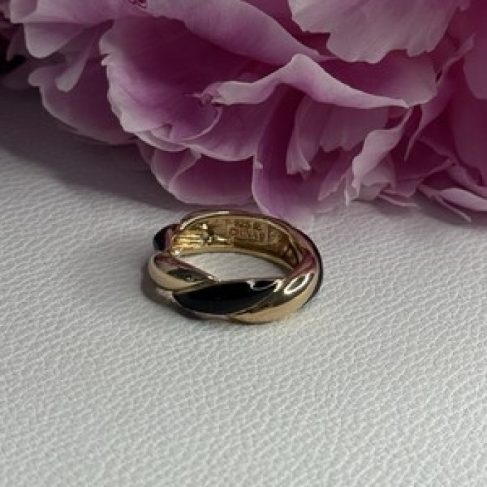 925 Sterling Silver Gold Plated Onyx Ring Size 8