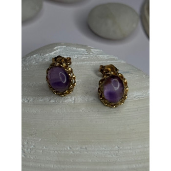 14K Yellow Gold Amethyst Stud Earrings Length 0.40 inch