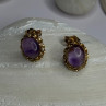 14K Yellow Gold Amethyst Stud Earrings Length 0.40 Inch