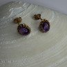 14K Yellow Gold Amethyst Stud Earrings Length 0.40 Inch