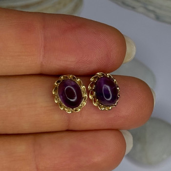 14K Yellow Gold Amethyst Stud Earrings Length 0.40 Inch