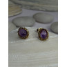 14K Yellow Gold Amethyst Stud Earrings Length 0.40 inch