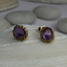 14K Yellow Gold Amethyst Stud Earrings Length 0.40 Inch