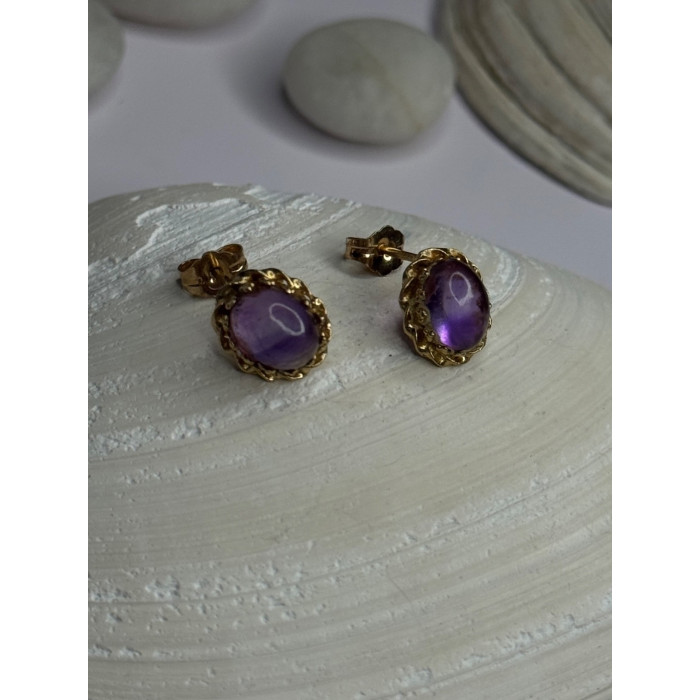 14K Yellow Gold Amethyst Stud Earrings Length 0.40 inch
