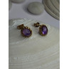 14K Yellow Gold Amethyst Stud Earrings Length 0.40 inch