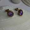 14K Yellow Gold Amethyst Stud Earrings Length 0.40 Inch