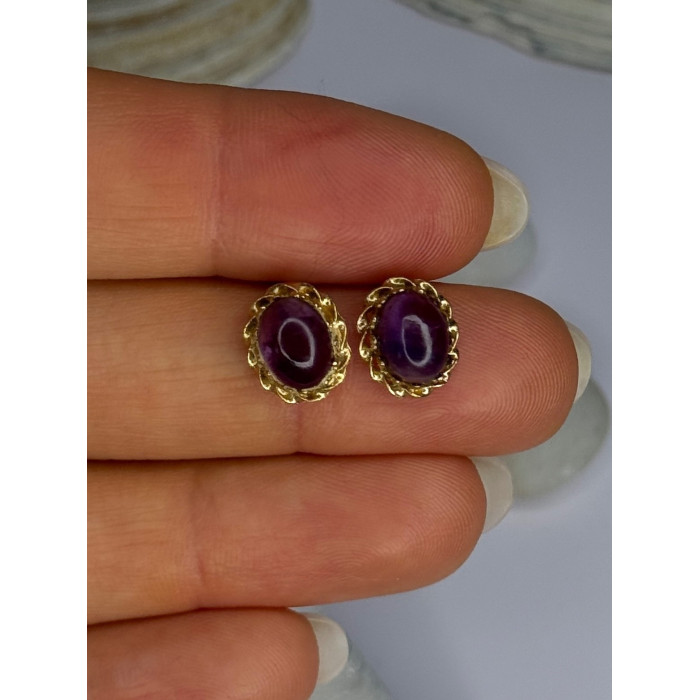 14K Yellow Gold Amethyst Stud Earrings Length 0.40 inch