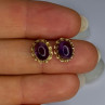 14K Yellow Gold Amethyst Stud Earrings Length 0.40 Inch
