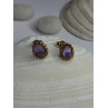 14K Yellow Gold Amethyst Stud Earrings Length 0.40 inch
