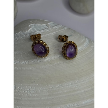 14K Yellow Gold Amethyst Stud Earrings Length 0.40 inch