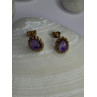14K Yellow Gold Amethyst Stud Earrings Length 0.40 inch