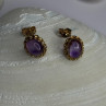 14K Yellow Gold Amethyst Stud Earrings Length 0.40 Inch