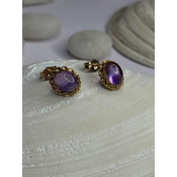 14K Yellow Gold Amethyst Stud Earrings Length 0.40 inch