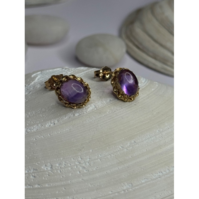14K Yellow Gold Amethyst Stud Earrings Length 0.40 inch