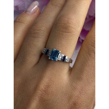 925 Sterling Silver Topaz Sapphire Beryl Ring Size 8