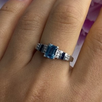 925 Sterling Silver Topaz Sapphire Beryl Ring Size 8