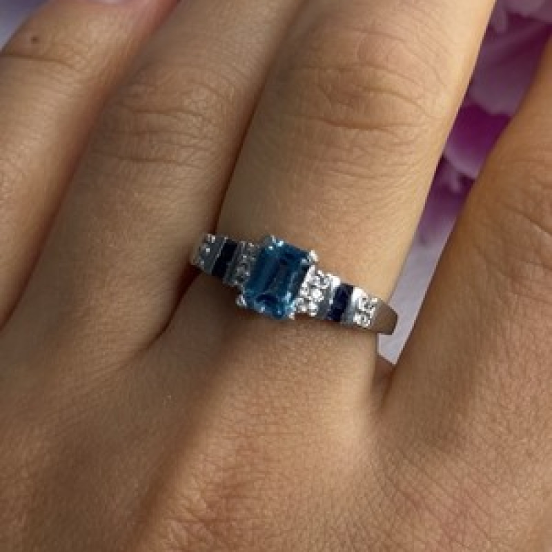 925 Sterling Silver Topaz Sapphire Beryl Ring Size 8