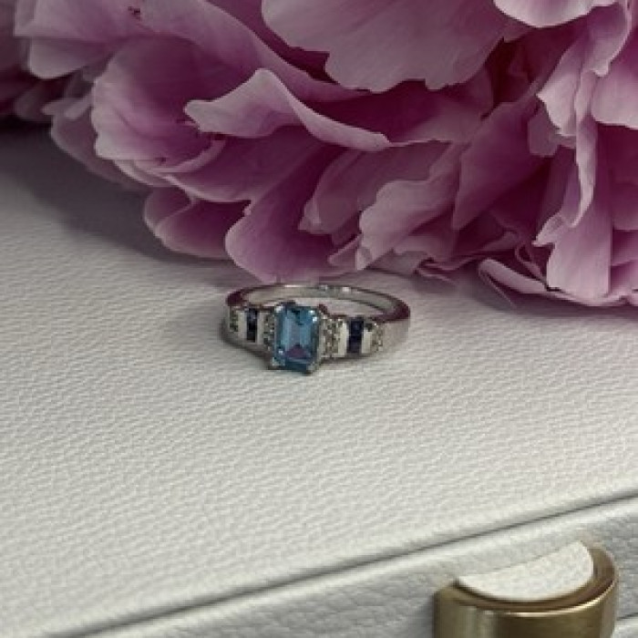 925 Sterling Silver Topaz Sapphire Beryl Ring Size 8