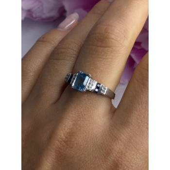 925 Sterling Silver Topaz Sapphire Beryl Ring Size 8