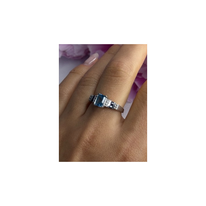 925 Sterling Silver Topaz Sapphire Beryl Ring Size 8