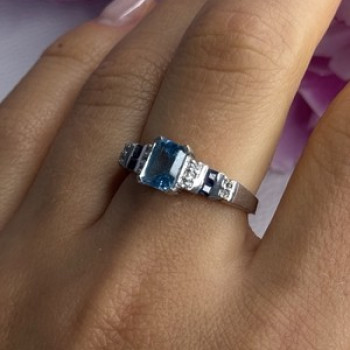 925 Sterling Silver Topaz Sapphire Beryl Ring Size 8