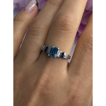 925 Sterling Silver Topaz Sapphire Beryl Ring Size 8