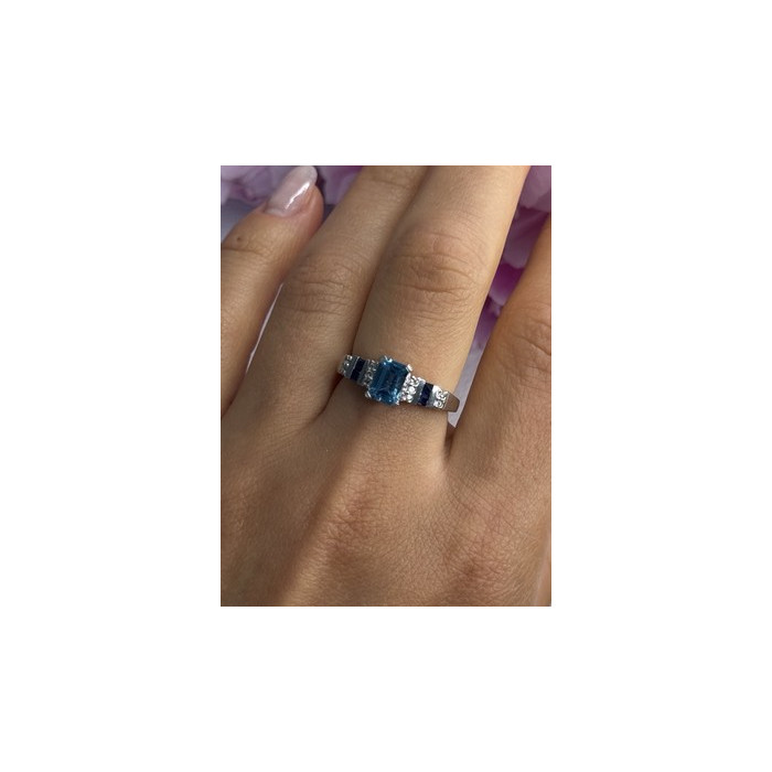 925 Sterling Silver Topaz Sapphire Beryl Ring Size 8