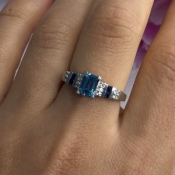 925 Sterling Silver Topaz Sapphire Beryl Ring Size 8