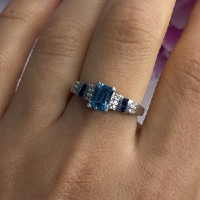 925 Sterling Silver Topaz Sapphire Beryl Ring Size 8