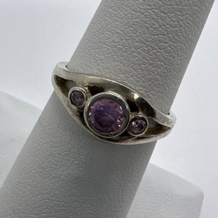 925 Sterling Silver Pink CZ Ring Size 6