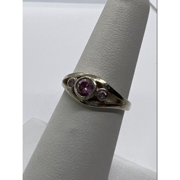 925 Sterling Silver Pink CZ Ring Size 6