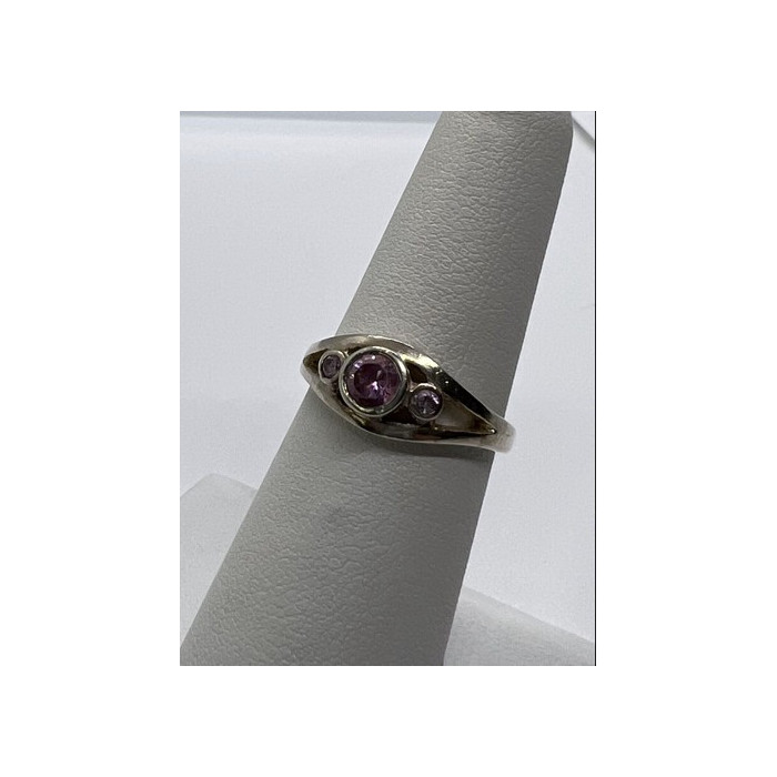 925 Sterling Silver Pink CZ Ring Size 6