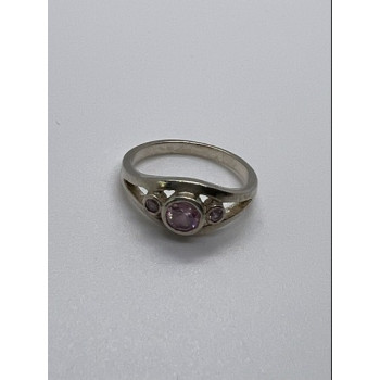 925 Sterling Silver Pink CZ Ring Size 6