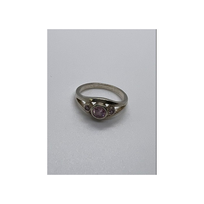925 Sterling Silver Pink CZ Ring Size 6