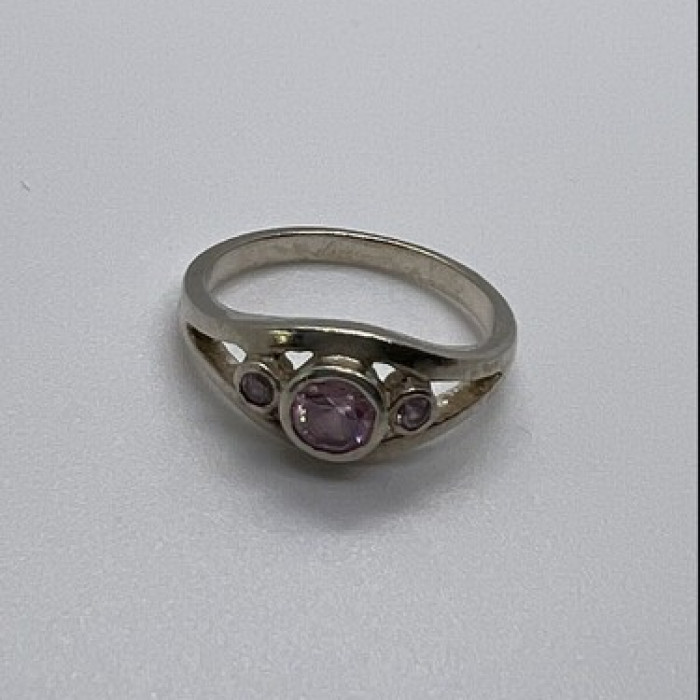 925 Sterling Silver Pink CZ Ring Size 6