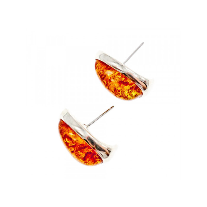 925 Sterling Silver Amber Stud Earrings