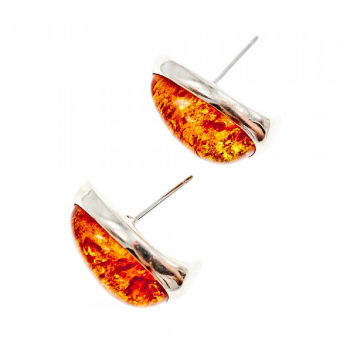 925 Sterling Silver Amber Stud Earrings