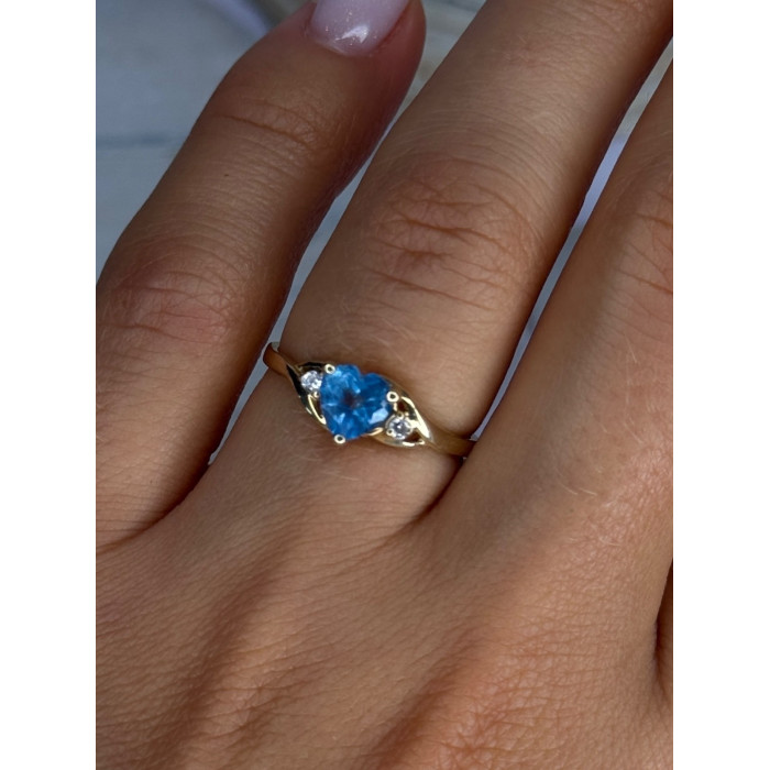 10K Yellow Gold Blue Topaz Heart & Diamonds Ring Size 7