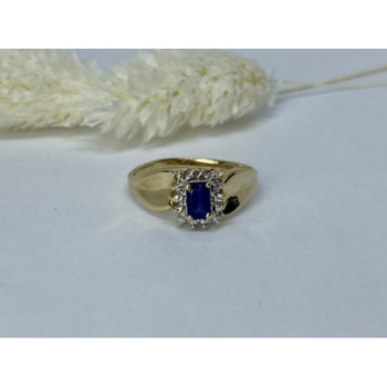 10K YELLOW GOLD SAPPHIRE & DIAMONDS RING SIZE 6.5