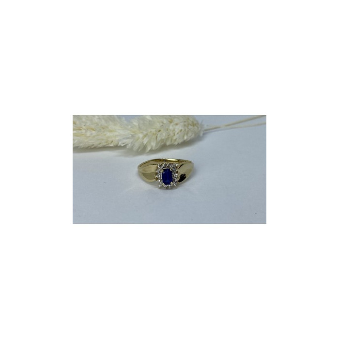 10K YELLOW GOLD SAPPHIRE & DIAMONDS RING SIZE 6.5