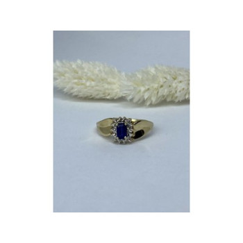 10K YELLOW GOLD SAPPHIRE & DIAMONDS RING SIZE 6.5