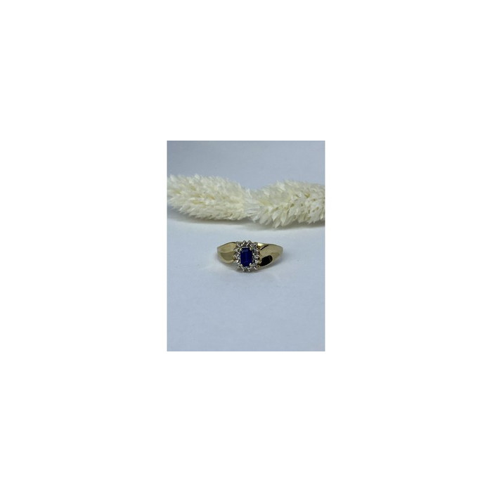 10K YELLOW GOLD SAPPHIRE & DIAMONDS RING SIZE 6.5
