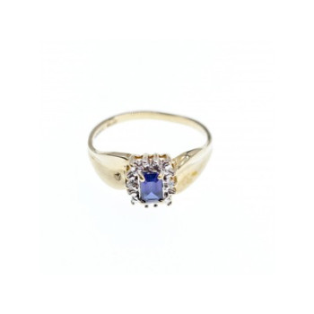 10K YELLOW GOLD SAPPHIRE & DIAMONDS RING SIZE 6.5