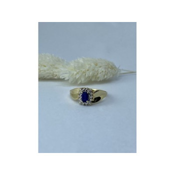 10K YELLOW GOLD SAPPHIRE & DIAMONDS RING SIZE 6.5