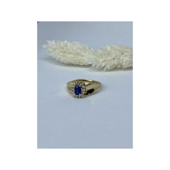 10K YELLOW GOLD SAPPHIRE & DIAMONDS RING SIZE 6.5